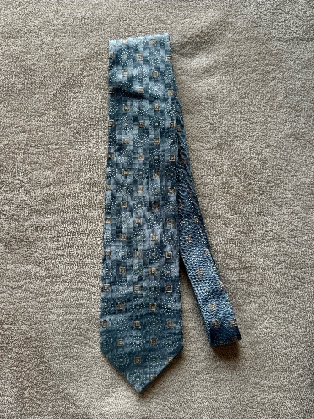 Ermenegildo Zegna 100% Silk Blue Geometric Tie Made in Italy